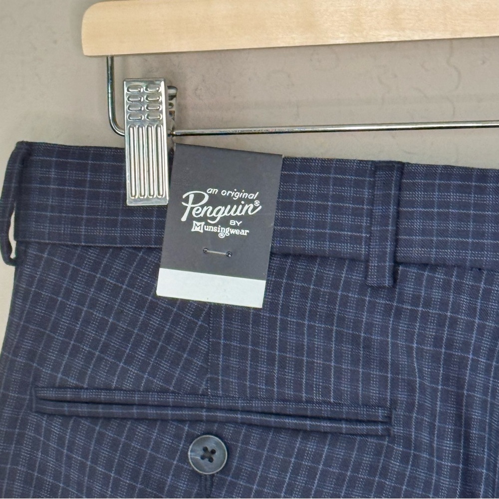 NWT Original Penguin Wool Navy Blue Plaid Slim Dress Pants Size 32W x 30L - Picture 2 of 13
